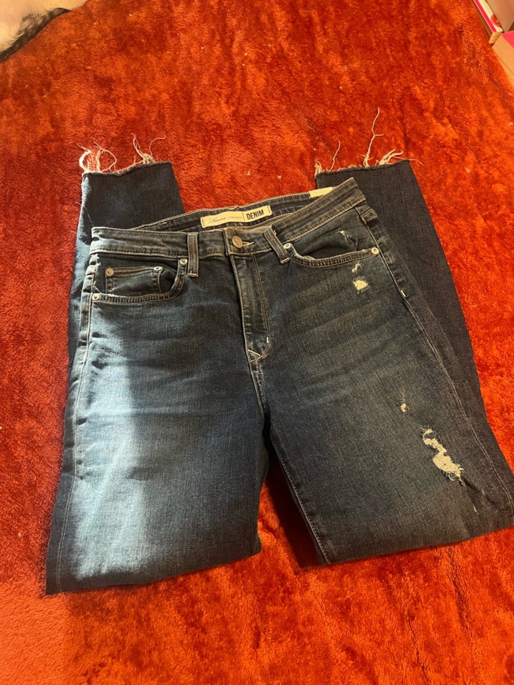 Lovers + Friends Dark Blue Distressed Jeans